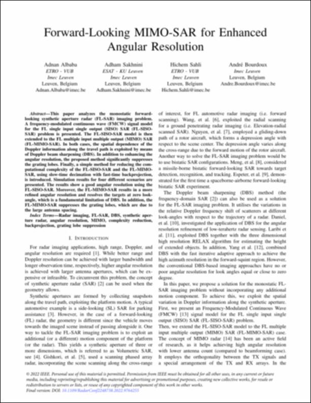 Forward-Looking MIMO-SAR for Enhanced Angular Resolution