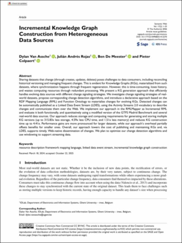 Incremental Knowledge Graph Construction from Heterogeneous Data Sources