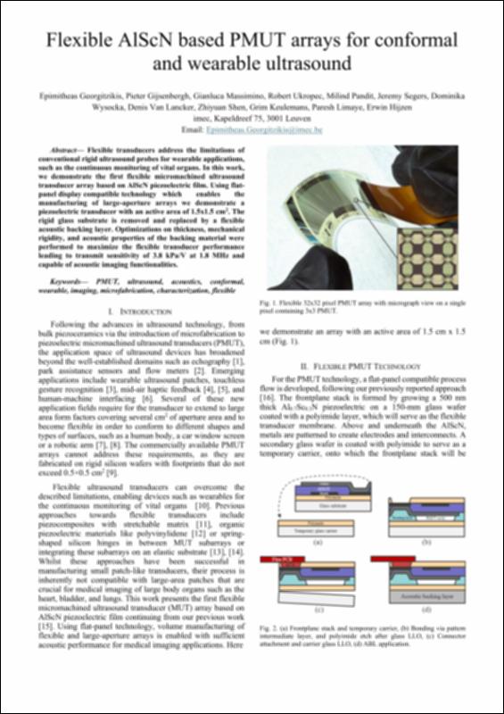 Flexible AlScN based PMUT arrays for conformal and wearable ultrasound