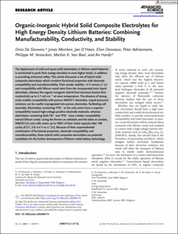 Organic-Inorganic Hybrid Solid Composite Electrolytes for High Energy ...