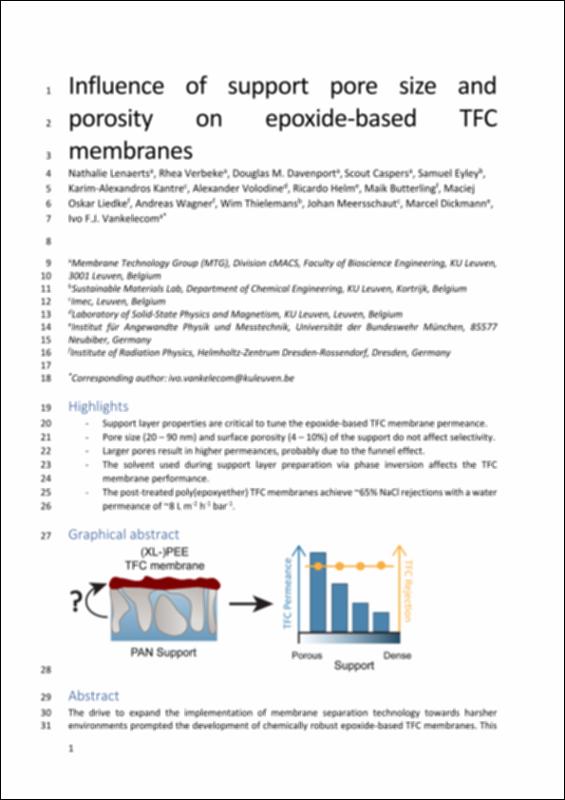 Influence of support pore size and porosity on epoxide-based TFC membranes