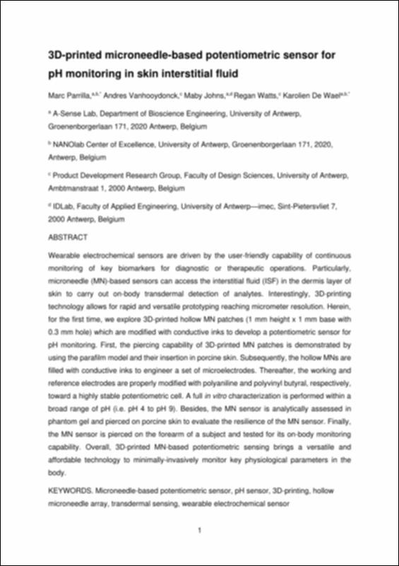 3D-printed microneedle-based potentiometric sensor for pH monitoring in ...