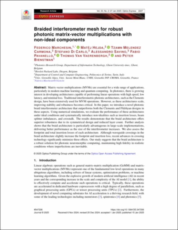 Braided interferometer mesh for robust photonic matrix-vector ...
