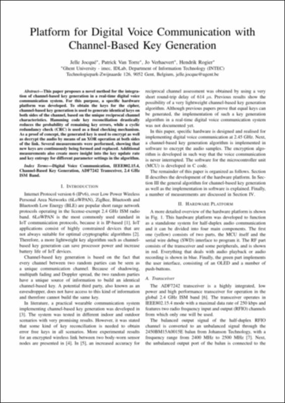 Platform for Digital Voice Communication with Channel-Based Key Generation