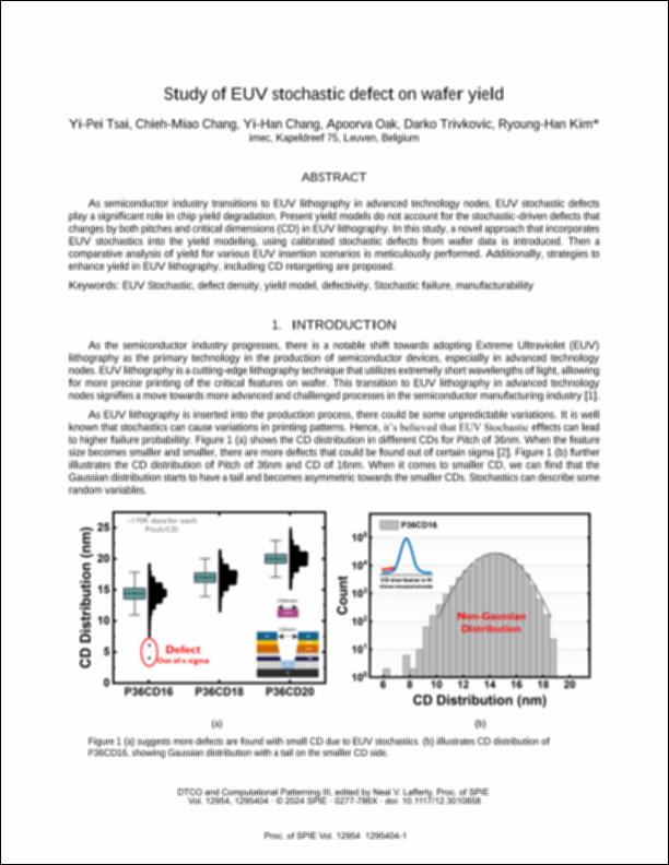 Study of EUV stochastic defect on wafer yield