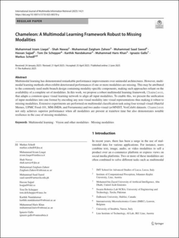 Chameleon: A Multimodal Learning Framework Robust to Missing Modalities