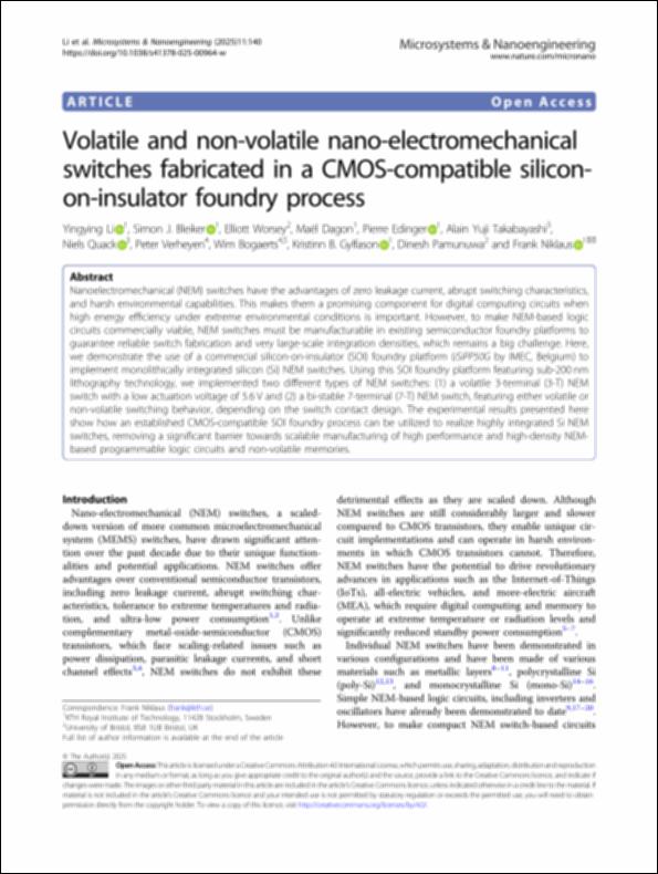 Volatile and non-volatile nano-electromechanical switches fabricated in ...